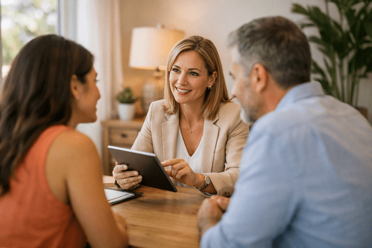 Insurance agent explaining coverage options to Jacksonville couple