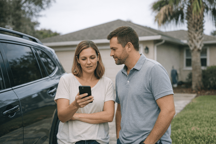 Jacksonville couple reviewing ways to lower their car insurance rate